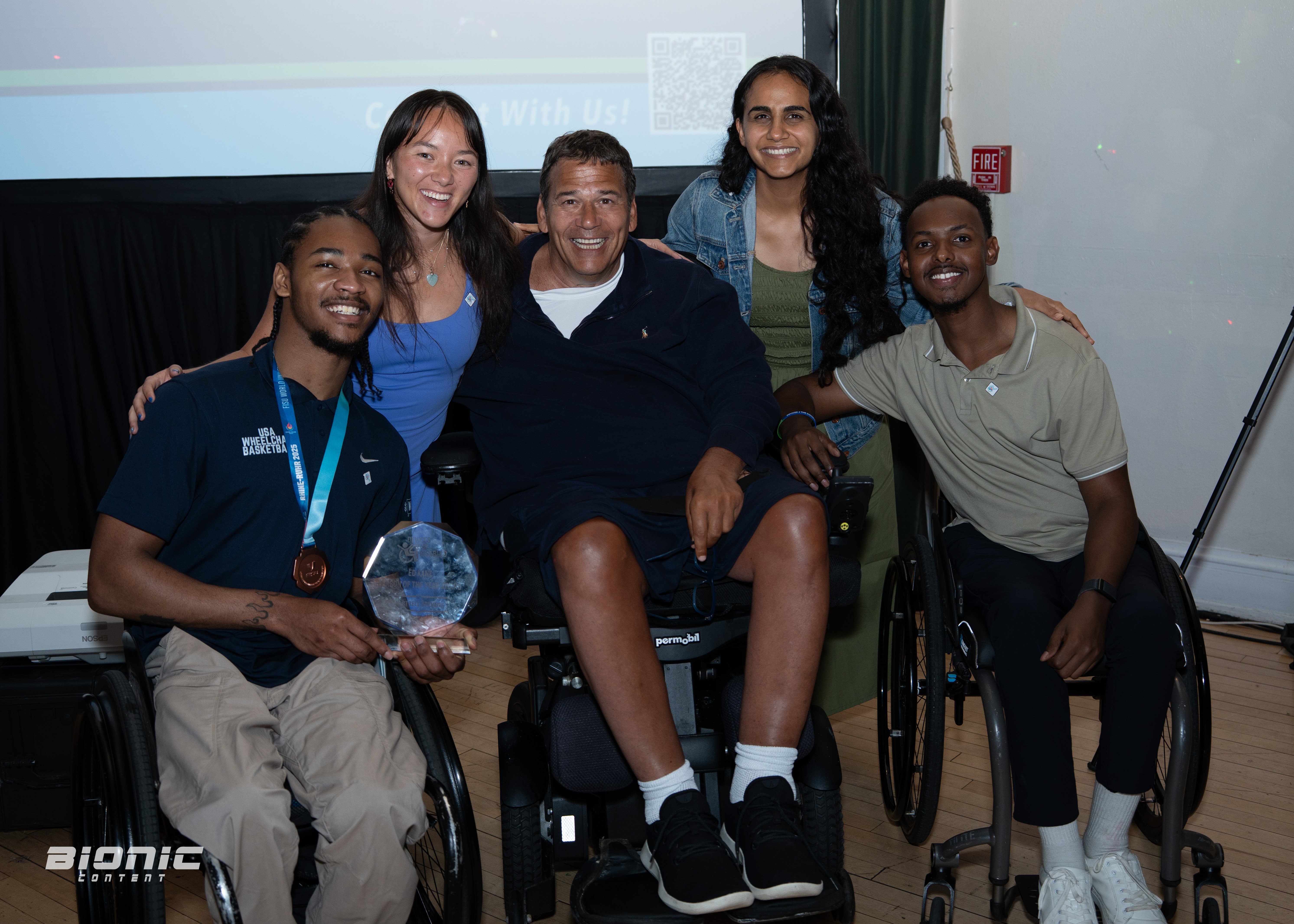 (L to R) Martrell, Megan Handley (Ex Officio Board Member), Joel Heifitz (Board Member), Nooshin Bowman (Board Chair), Mo Moalim (teammate)